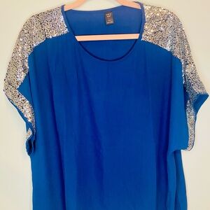 Shein Blue Blouse with Silver Sequin Details